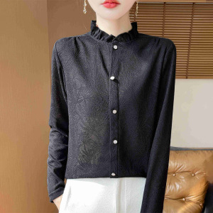 半高领花边领长袖衬衫女装春秋配西装内搭小衫叠穿打底衫上衣