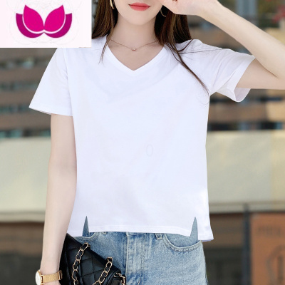 七斓v领黑色宽松t恤女短袖夏季正肩体恤设计感小众韩版开叉上衣