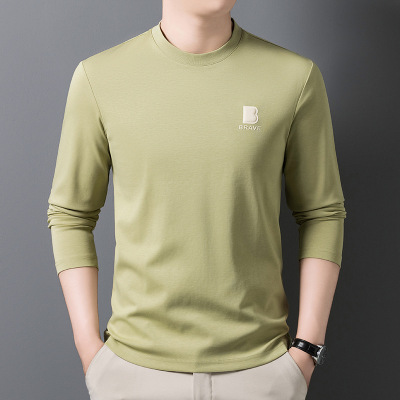 时尚棉质长袖T恤男春秋新款潮流帅气半高领百搭休闲宽松打底上衣