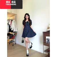 YIBUSHENG甜辣妹格纹连衣裙女季娃娃领学院风日系公主裙法式初恋蓬蓬裙子