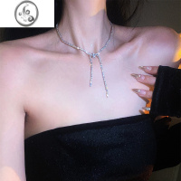 JiMi闪晕!闪钻锆石蝴蝶结项链choker水钻流苏锁骨链轻奢小众设计颈链