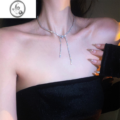 JiMi闪晕!闪钻锆石蝴蝶结项链choker水钻流苏锁骨链轻奢小众设计颈链