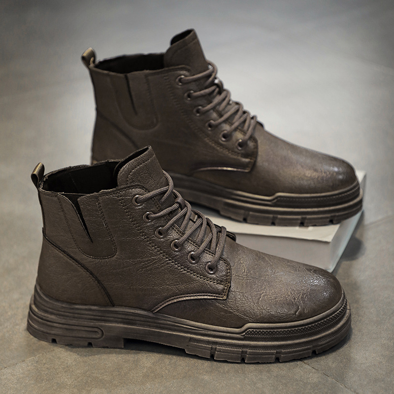 皮革透气轻便舒适轻休闲系带橡胶底靴男士秋季新款个性时尚马丁靴