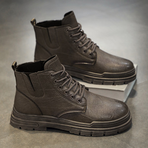 皮革透气轻便舒适轻休闲系带橡胶底靴男士秋季新款个性时尚马丁靴