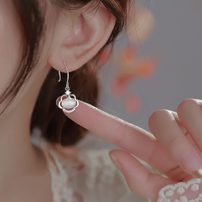 s925银平安锁耳钩女2024年新款轻奢高级感长命锁耳坠气质耳环耳饰送女朋友老婆情人节七夕生日礼物