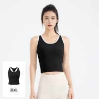 新款罗纹运动背心美背女带胸垫修身穿搭条纹健身瑜伽内衣