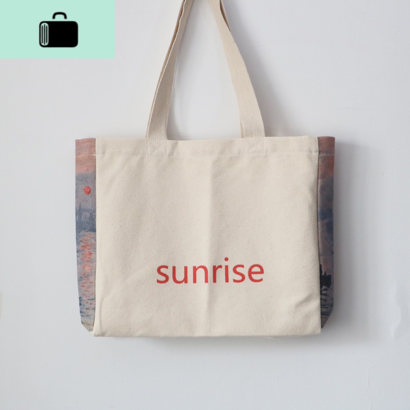 莫奈油画日出帆布包 艺术名画单肩手提袋 加厚侧印图案简约气质女new