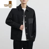 YANXU设计感拼接夹克男潮牌痞帅宽松百搭翻领外套男士2023秋季休闲上衣