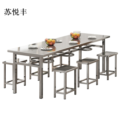 苏悦丰不锈钢餐桌学生食堂公司职员户外桌椅组合1.6米餐桌+6把椅