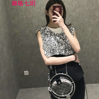 锦铭七玥春装针织衫编织亮片坎肩外套正反两穿不规则宽松毛衣马甲背心吊带