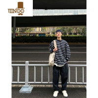 YANXU日系cityboy条纹卫衣男款美式复古长袖t恤潮牌无帽外套