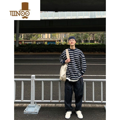 YANXU日系cityboy条纹卫衣男款美式复古长袖t恤潮牌无帽外套