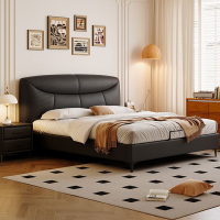 意式真皮床轻奢现代简约双人床主卧小户型实木储物床家用婚床