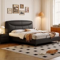 意式真皮床轻奢现代简约双人床主卧小户型实木储物床家用婚床