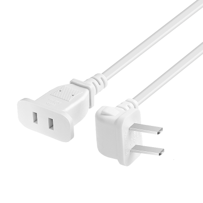 苏宁放心购优束两眼电源延长线二芯公对母弯头电视机插头2孔插座加长连接弯头白色2米