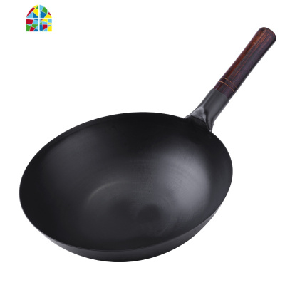 老式手工锻打炒锅锅传统章丘家用无涂层燃气灶圆底锅具熟铁锅 FENGHOU 熟铁锅32CM无耳送盖(1-3人)