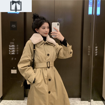 SUNTEK2020新款宽松韩版收腰小个子翻领加厚夹棉棉服棉衣外套风衣女秋冬风衣