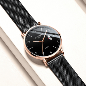 瑞之缘 手表简约男士时尚超薄手表数字刻度防水男表休闲单日历石英手表