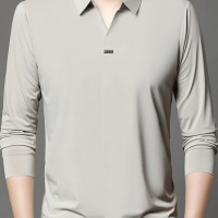 男士剪刀领POLO衫长袖春秋季时尚高级感中年男潮流V领T恤上衣
