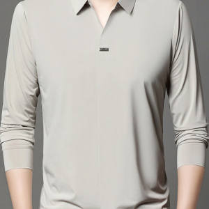 男士剪刀领POLO衫长袖春秋季时尚高级感中年男潮流V领T恤上衣