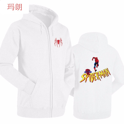 珂卡慕(KEKAMU)动漫蜘蛛侠平行宇宙漫威拉链开衫卫衣服男女休闲宽松连帽休闲针织外套白色1S