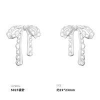 925纯银蕾丝蝴蝶结银针耳钉女耳环耳饰时尚轻奢高级感新款送女朋友老婆情人节七夕生日礼物