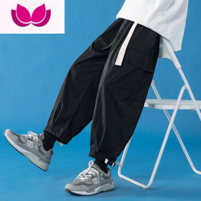 七斓工装裤男新款潮牌直筒薄款运动束脚裤大码宽松九分休闲裤子