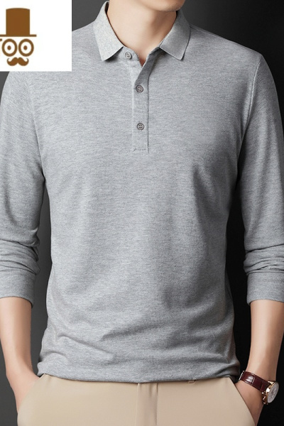 YANXU爸爸长袖t恤男中年男士纯色polo衫中老年人夏装宽松薄款上衣