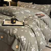 A类原麻纽扣四件套新款轻奢复古风被套床单床品套件四季通用