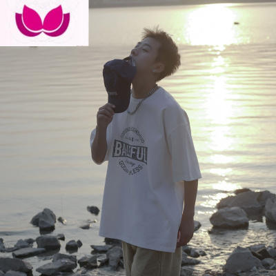 七斓F240g夏季字母印花短袖T恤男士半袖潮牌打底衫美式休闲体恤