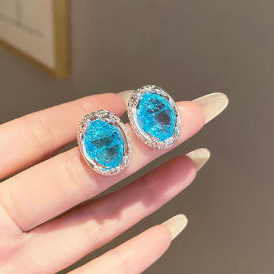 法式几何椭圆水晶耳钉女高级感轻奢精致耳环时尚气质百搭耳饰送女朋友老婆情人节七夕生日礼物