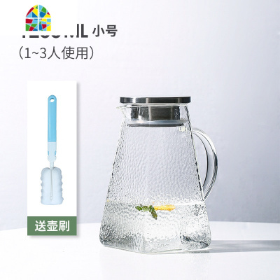 封后冷水壶玻璃水壶可高温晾水瓶家用凉开水杯大容量凉水壶套装凉茶壶 FEN [限量特惠]1500ml四方凉水壶+锤纹绿把杯