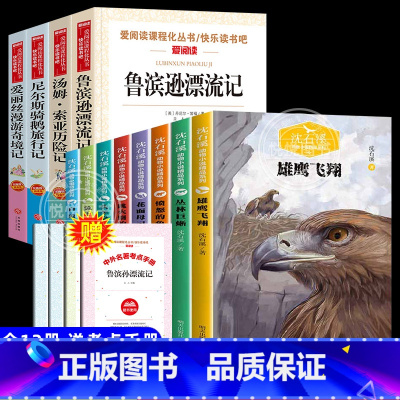 [12册 送考点]六年级下必读书+沈石溪动物小说 [正版]全套4册 鲁滨逊漂流记六年级下册快乐读书吧非必读书目 尼尔斯骑