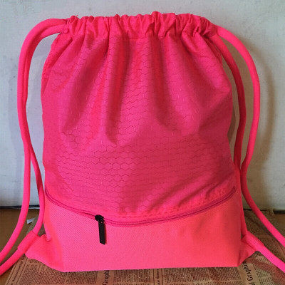 新款定制束口袋抽绳双肩包男女收纳包简易户外旅行运动健身背包拉绳包-定制粉色小号粉色小号