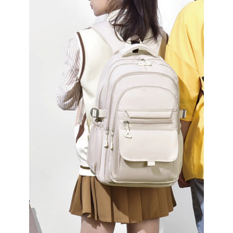 纯色双肩包15.6寸牛津布防泼水初高中大学生背包休闲旅行包