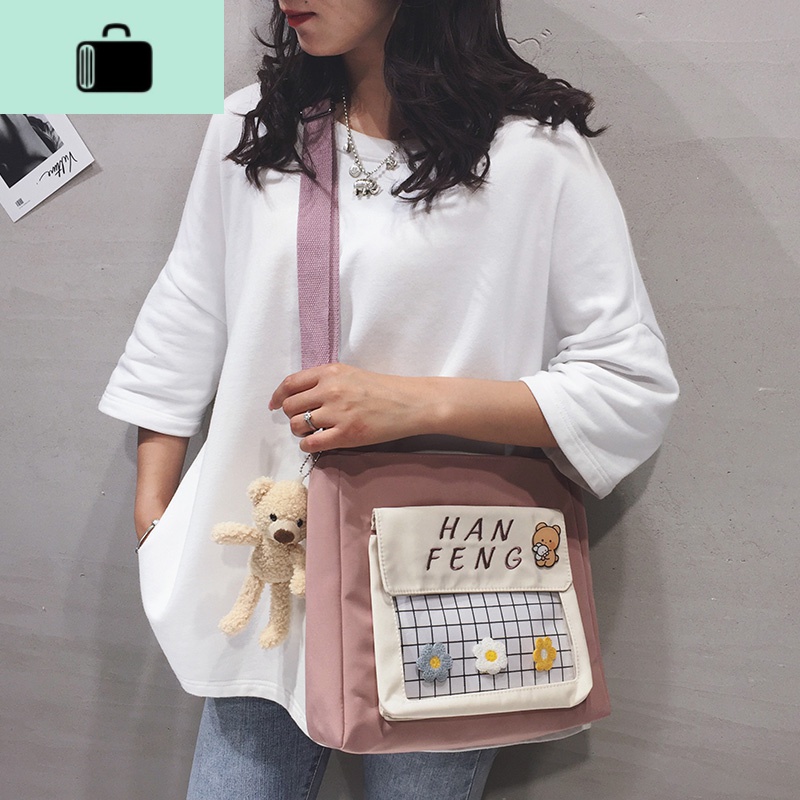 帆布包女斜挎包格子日系学院风单肩包ins2020潮袋子学生网红包包NEW LAKE女士单肩包