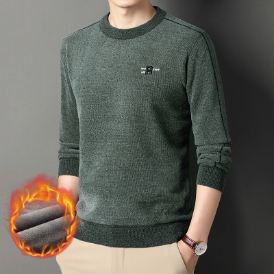 男装加绒毛衣男款冬季雪尼尔一体绒加厚保暖中年针织衫打底