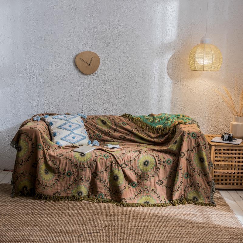 家柏饰(CORATED)全棉五层纱布流苏毯子毛巾被全棉盖毯被夏凉被空调毯休闲毯床单被