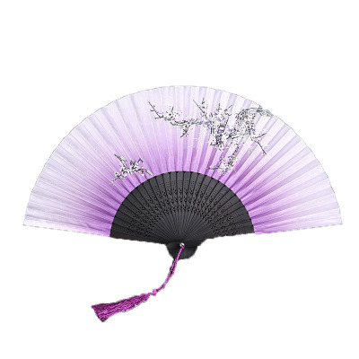 扇子迷你小扇子折叠折扇中国风印花扇形便携女式扇-黑骨紫色龙梅