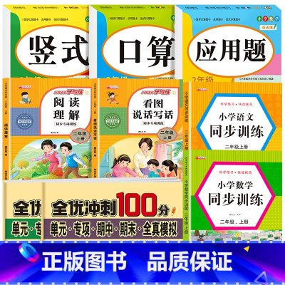 [二上 全9册]语数专项训练 小学二年级 [正版]老师二年级上下册口算题卡应用题竖式计算题人教版数学专项训练同步练习册口