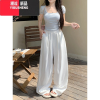 YIBUSHENG松紧腰垂感阔腿休闲裤女季新款宽松时尚百搭显瘦小众拖地长裤潮