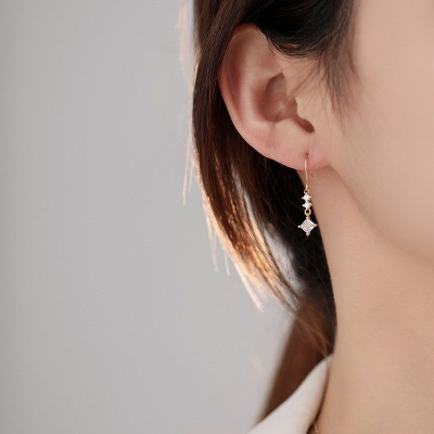 s925银锆石耳环女简约高级感时尚耳钩耳坠精致优雅气质ins耳饰送女朋友老婆情人节七夕生日礼物