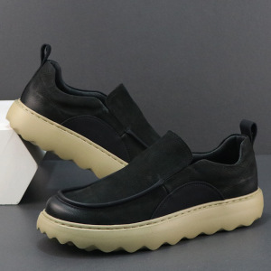 真皮男鞋一脚蹬懒人鞋头层牛皮透气厚底套脚英伦潮流乐福豆豆鞋男