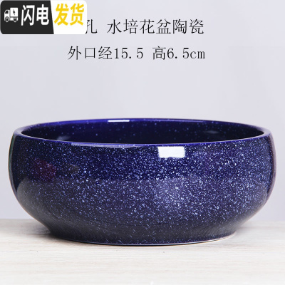 三维工匠铜钱水仙花盆陶瓷 简约创意水培绿萝碗莲大号多肉无孔盆栽 无孔-蓝雪花15厘米一个 大花盆容器