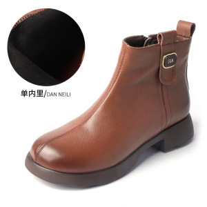 头层牛皮女靴真皮短靴软底女短靴马丁靴短皮靴女秋冬软底棉鞋