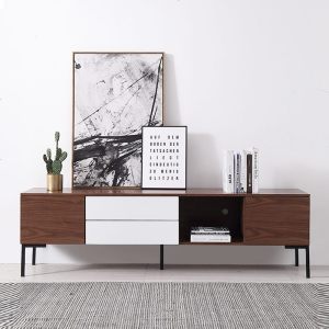 北欧客厅小户型迷你储物地柜现代简约卧室个性电视柜茶几组合套装 组装_胡桃白木色【1.8*0.4米】