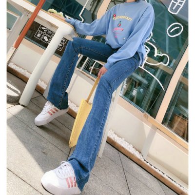暖青汇粉鼻子猫175高个子春季新款加长微喇叭裤牛仔裤女显瘦高腰紧身裤牛仔裤