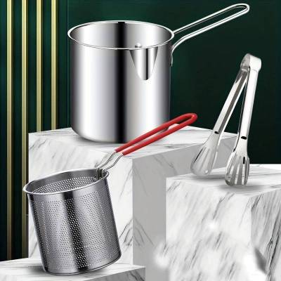 不锈钢油炸锅家用小油锅炸串锅带滤网电磁炉迷你省油小炸锅X7163