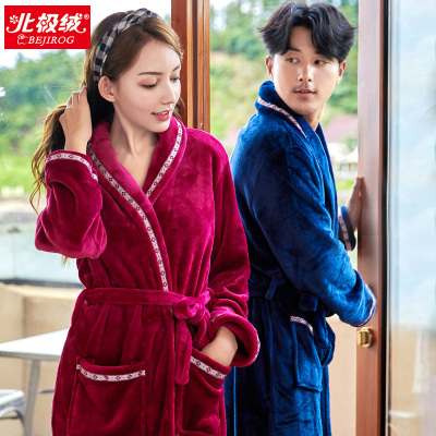 情侣睡袍女秋冬季法兰绒浴袍男士珊瑚绒加厚长袖睡衣女士家居服