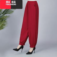 YIBUSHENG棉绸裤子女春款民族风广场舞蹈休闲裤中老年宽松大码防蚊灯笼裤